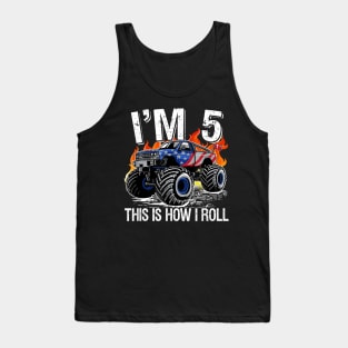 5th Birthday Monster Truck 5 Years Old Birthday Boy Tank Top